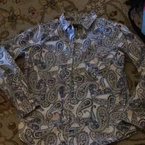 Paisley Button Down Shirt - Blue and White